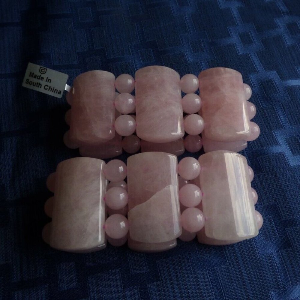 SET OF 2 690CT EA ROSE QUARTZ STRETCHABLE BRACELET LE 150 OS FIT MOST GOTH FAIRY